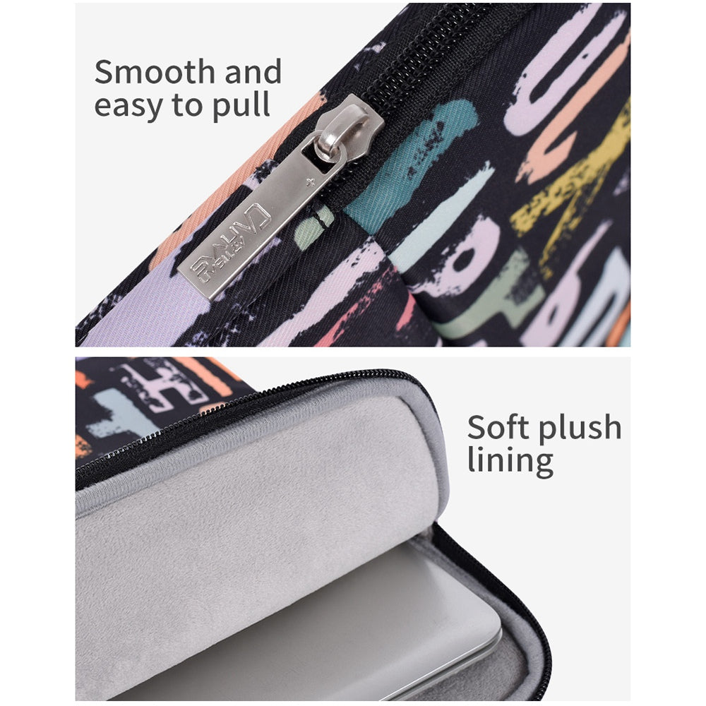 H18-11 Soft Lining 12-inch Laptop Storage Pouch Watercolor Letter Pattern Zipper Notebook Bag