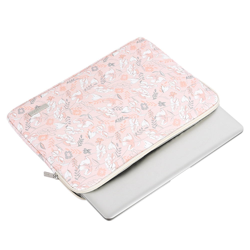 G4-T0111 Flower Printed 14-inch Notebook Sleeve PU Leather Laptop Carrying Case with Small Bag