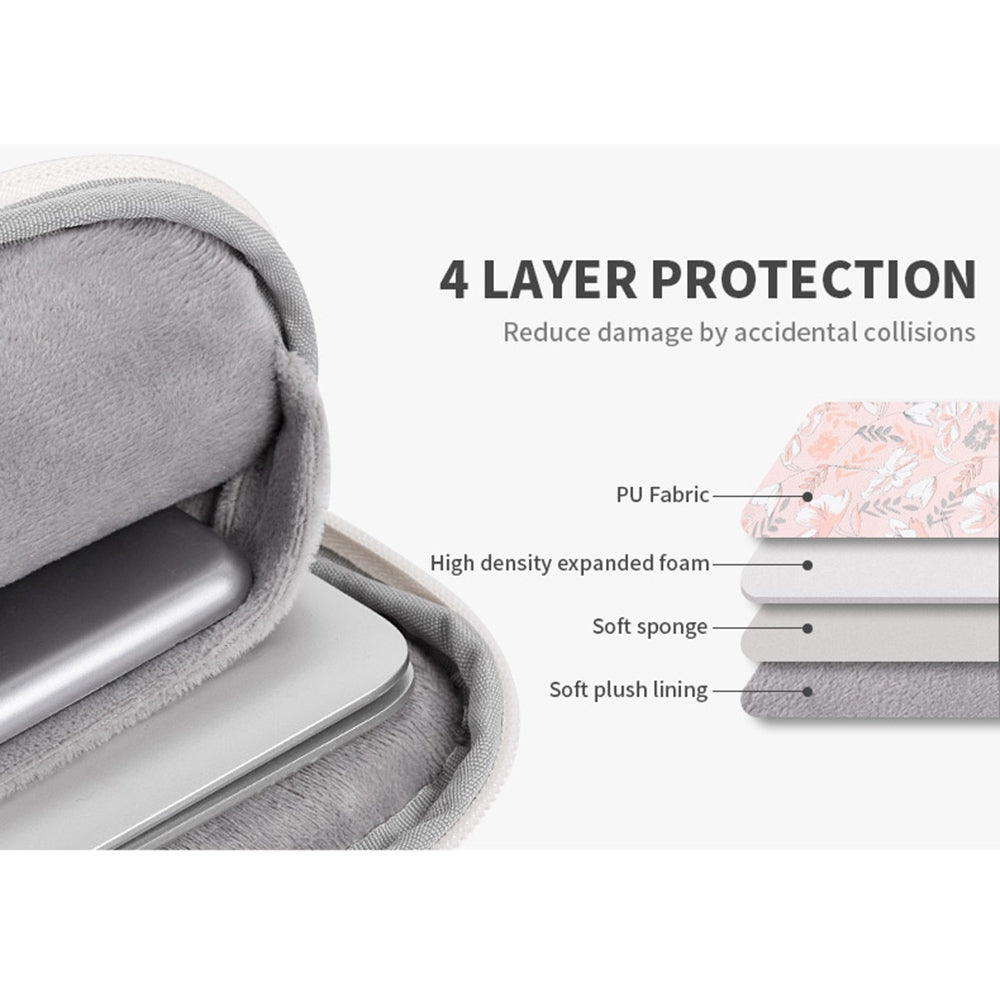 G4-T0111 Flower Printed 14-inch Notebook Sleeve PU Leather Laptop Carrying Case with Small Bag