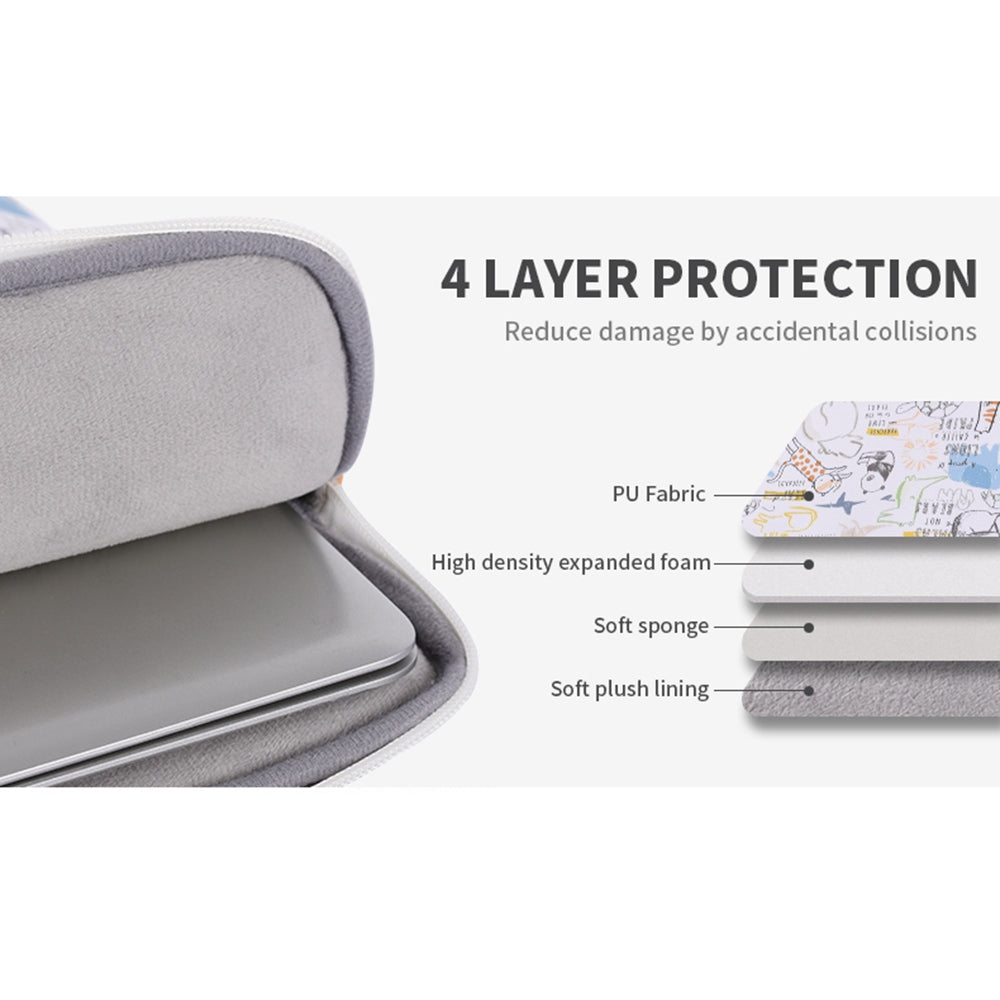 G50-11 14-inch Cartoon Animal Printed Notebook Sleeve PU Leather Laptop Carrying Bag