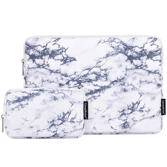 Marble Pattern Portable Slim Case for 15 inch Laptops Anti-Scratch Sleeve Bag Waterproof Notebook Carry Case with Small Bag - White