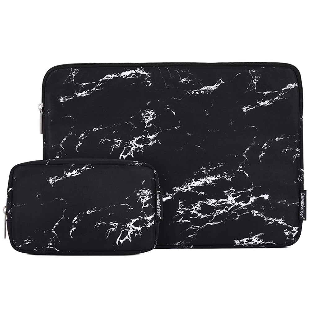 Marble Pattern Portable Slim Case for 15 inch Laptops Anti-Scratch Sleeve Bag Waterproof Notebook Carry Case with Small Bag - Black