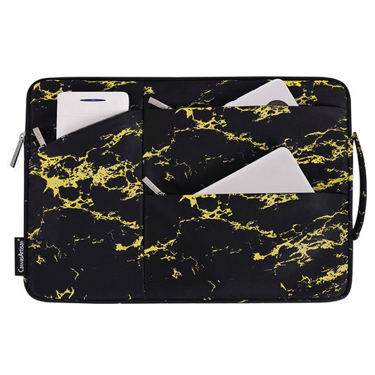 Marble Pattern Portable Sleeve Bag for 15 inch Laptops Anti-Scratch Slim Carry Case with 3-Pouches/Handle Strap Waterproof Notebook Bag - Yellow/Black