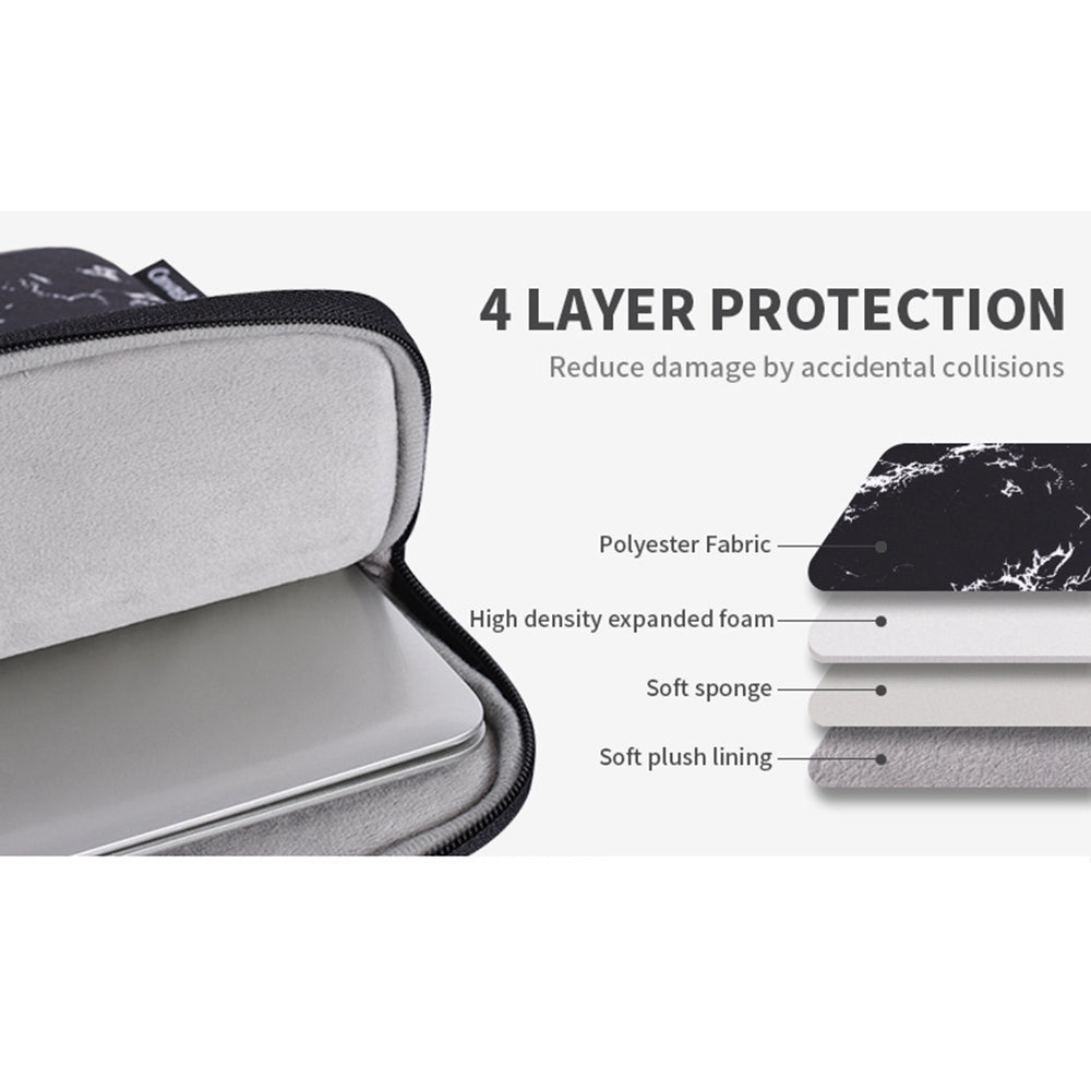 Marble Pattern Portable Sleeve Bag for 15 inch Laptops Anti-Scratch Slim Carry Case with 3-Pouches/Handle Strap Waterproof Notebook Bag - Yellow/Black