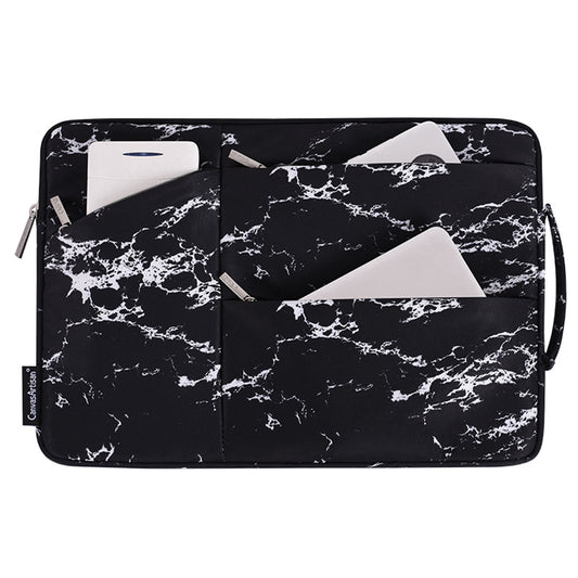 Marble Pattern Portable Sleeve Bag for 15 inch Laptops Anti-Scratch Slim Carry Case with 3-Pouches/Handle Strap Waterproof Notebook Bag - Black