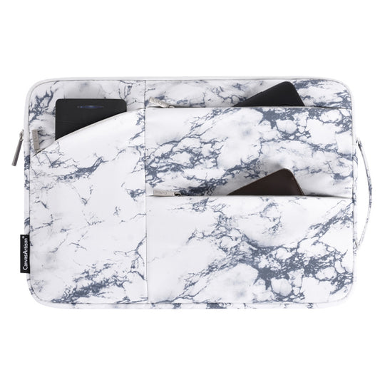 Marble Pattern Portable Slim Case for 12 inch Laptops Anti-Scratch Carry Case with 3-Pouches/Handle Strap Notebook Waterproof Sleeve Bag - White