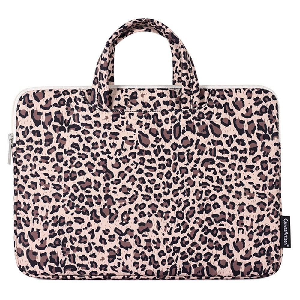 13inch Leopard Printing Pattern Laptop Sleeve Zipper Closure Sturdy Handle Notebook Computer Cover Bag - Yellow