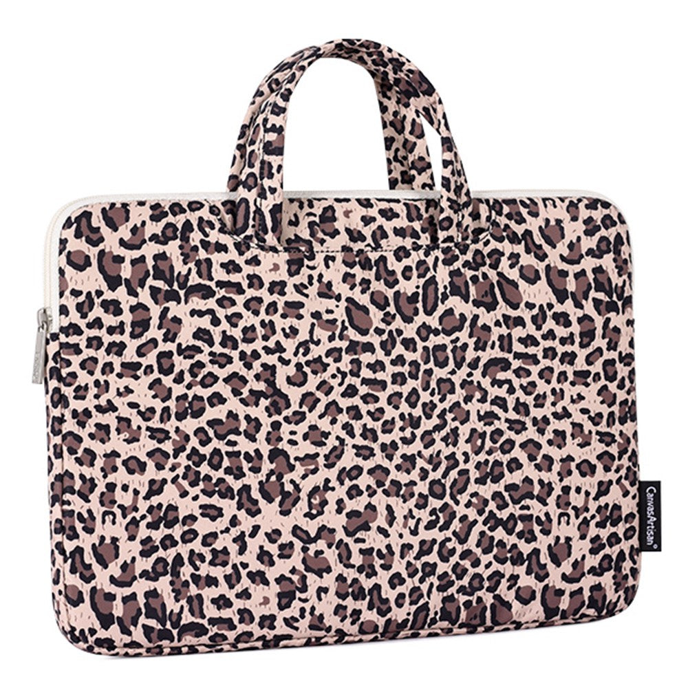 13inch Leopard Printing Pattern Laptop Sleeve Zipper Closure Sturdy Handle Notebook Computer Cover Bag - Yellow