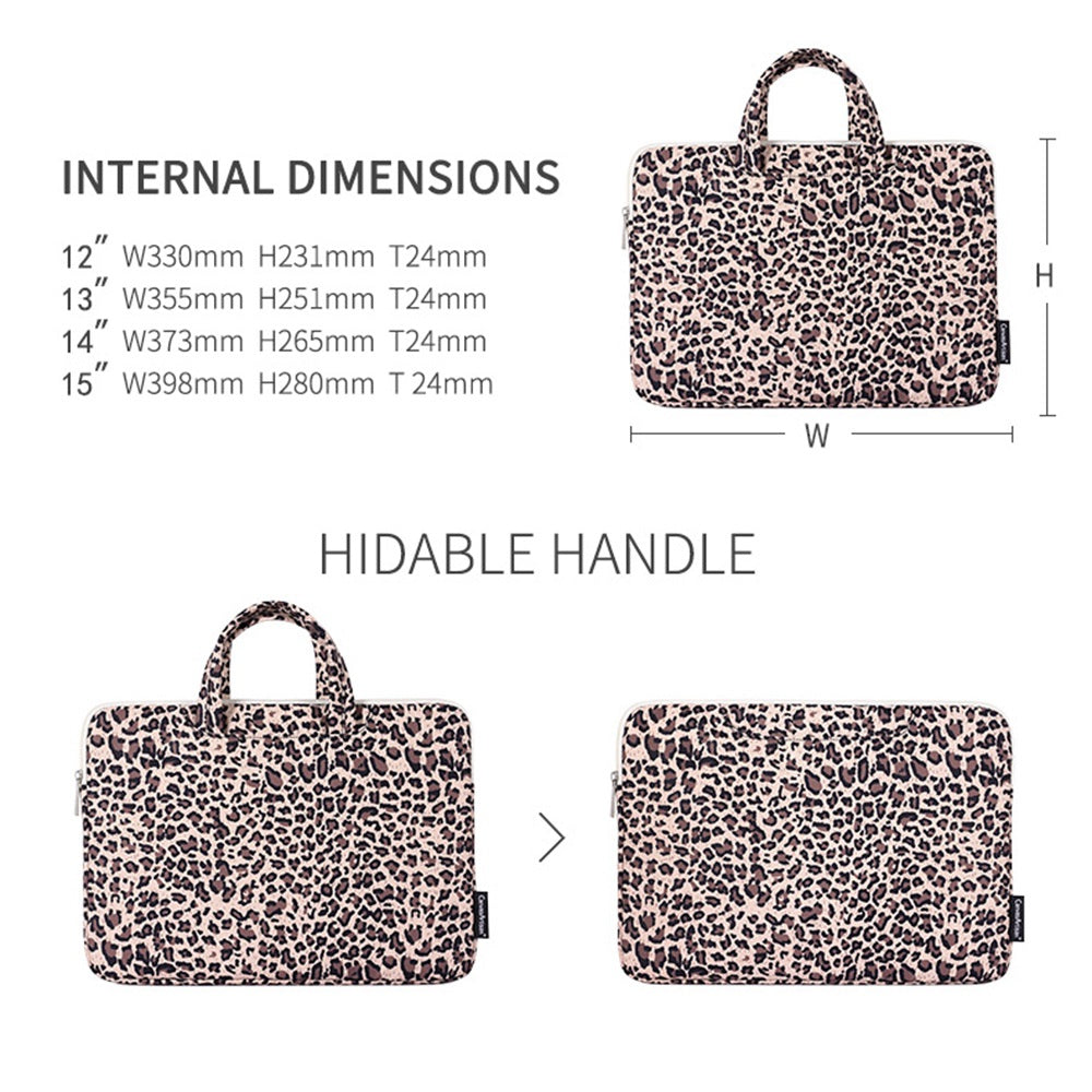 13inch Leopard Printing Pattern Laptop Sleeve Zipper Closure Sturdy Handle Notebook Computer Cover Bag - Yellow