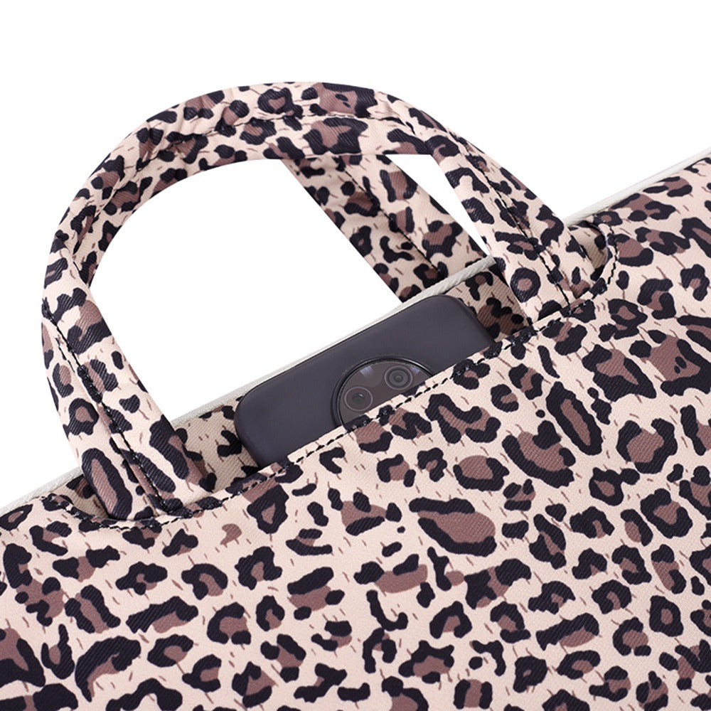 14inch Notebook Computer Carrying Bag Leopard Printing Pattern Waterproof Surface Laptop Protection Sleeve with Sturdy Handle Strap - Yellow