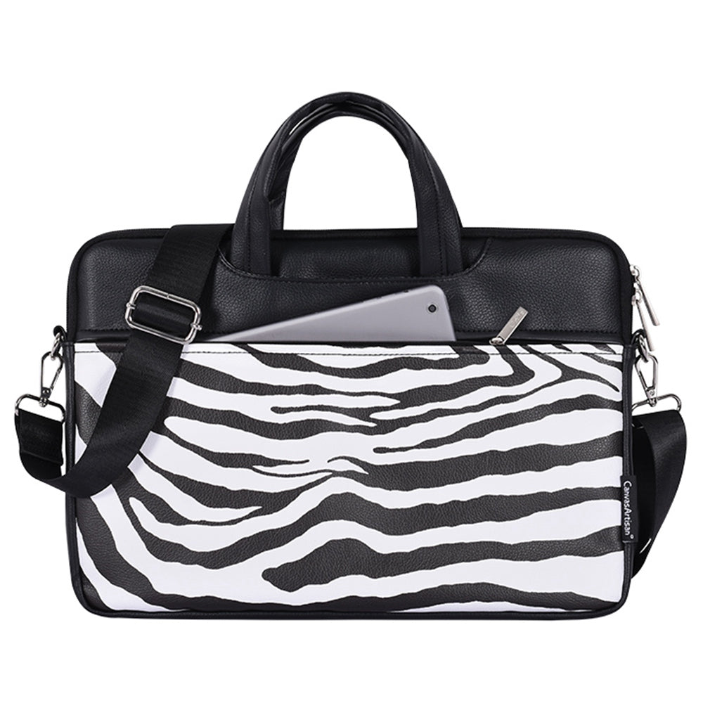 15inch PU Leather Laptop Hand Bag for Mi Game Zebra Pattern Zipper Pocket Notebook Computer Pouch Soft Lining Sleeve Case