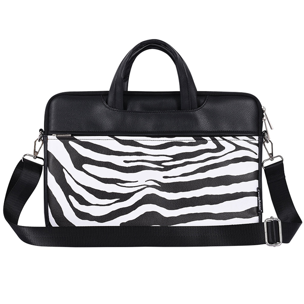 15inch PU Leather Laptop Hand Bag for Mi Game Zebra Pattern Zipper Pocket Notebook Computer Pouch Soft Lining Sleeve Case