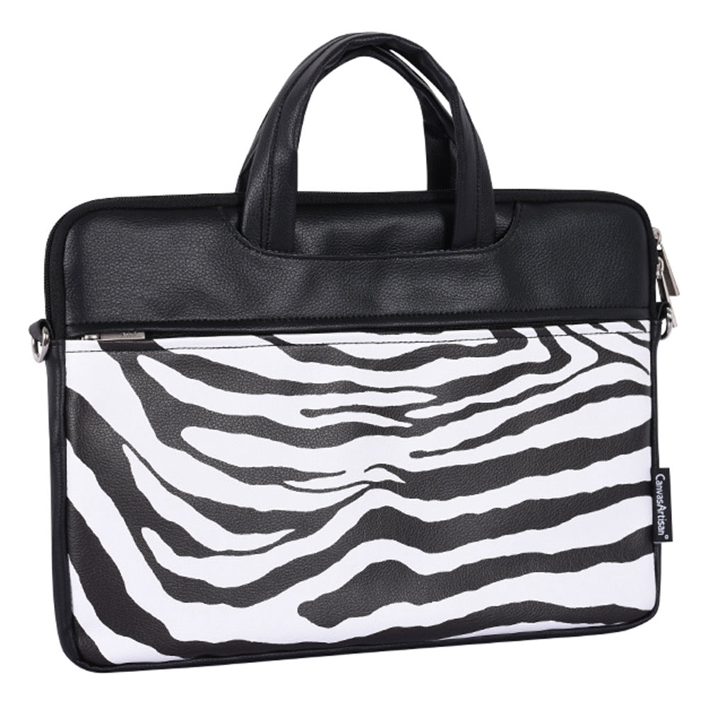 15inch PU Leather Laptop Hand Bag for Mi Game Zebra Pattern Zipper Pocket Notebook Computer Pouch Soft Lining Sleeve Case