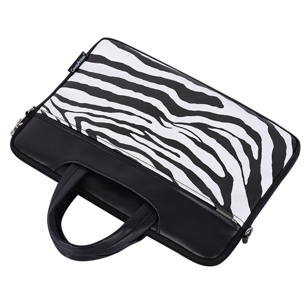 15inch PU Leather Laptop Hand Bag for Mi Game Zebra Pattern Zipper Pocket Notebook Computer Pouch Soft Lining Sleeve Case