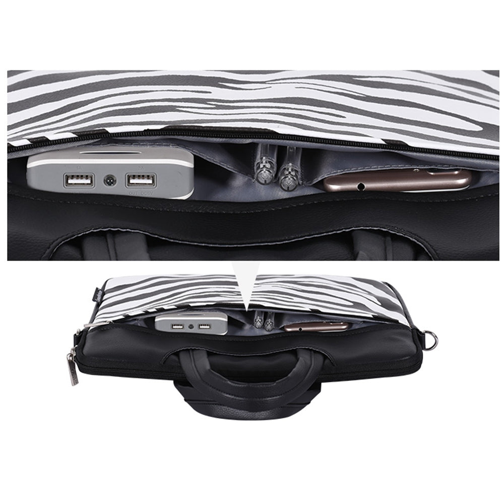 15inch PU Leather Laptop Hand Bag for Mi Game Zebra Pattern Zipper Pocket Notebook Computer Pouch Soft Lining Sleeve Case