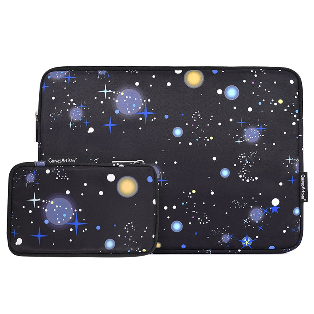 H16-T0121 11-inch Laptop Tablet PU Leather Sleeve Starry Sky Pattern Notebook Zipper Bag with Small Bag