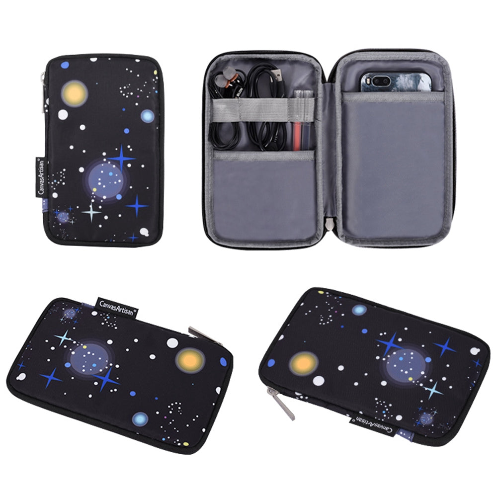 H16-T0121 11-inch Laptop Tablet PU Leather Sleeve Starry Sky Pattern Notebook Zipper Bag with Small Bag