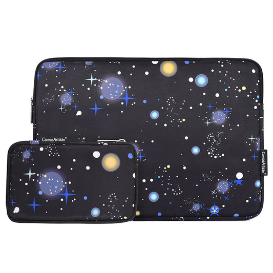H16-T0121 12-inch Laptop Starry Sky Printed Protective Sleeve PU Leather Zipper Pouch with Small Storage Bag