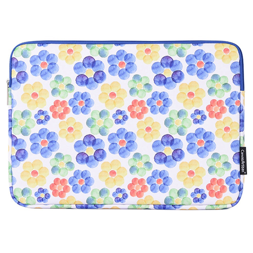 G51-T0121 2Pcs/Set Big Flower Watercolor Painting PU Notebook Bag 15-inch Zipper Laptop Sleeve + Small Bag