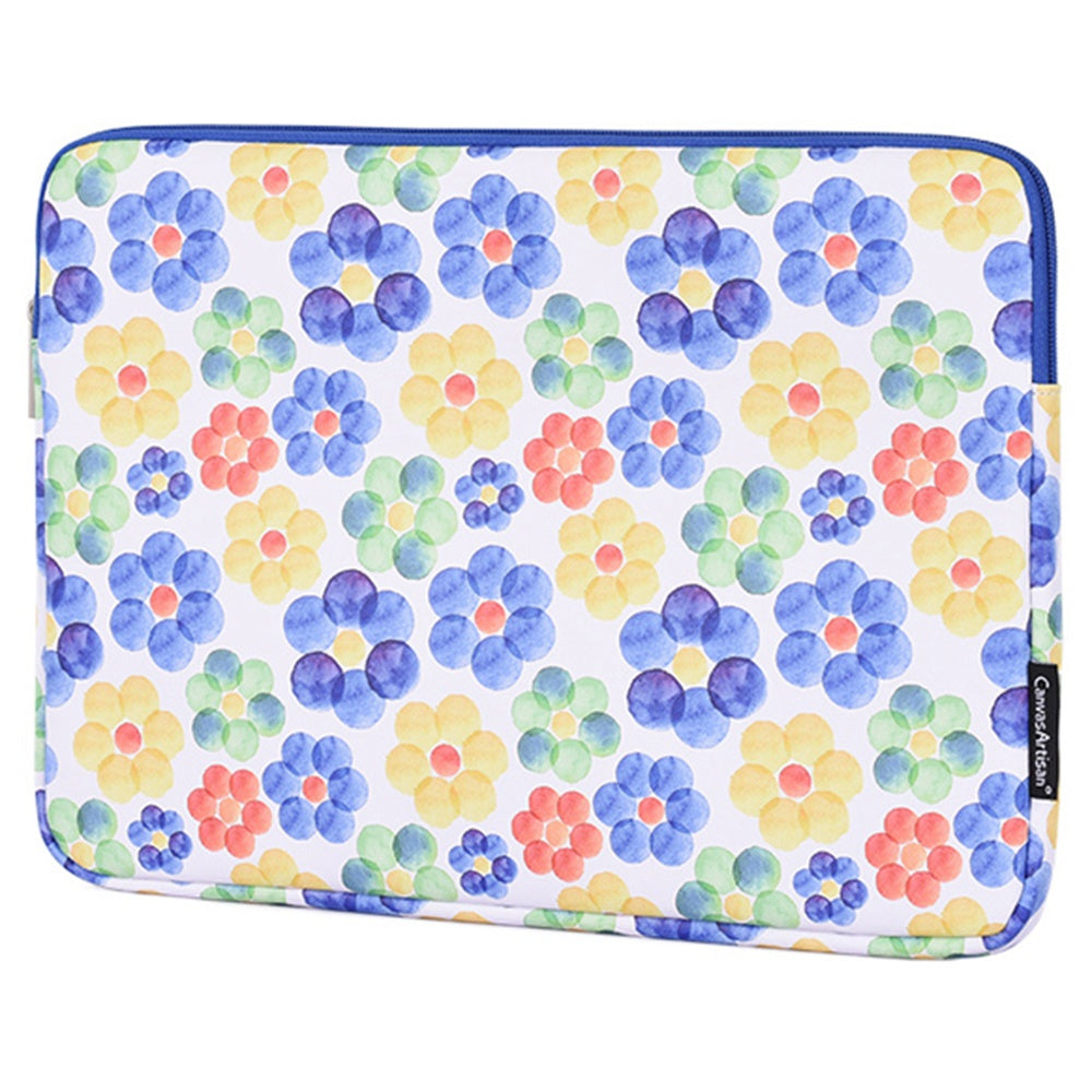 G51-T0121 2Pcs/Set Big Flower Watercolor Painting PU Notebook Bag 15-inch Zipper Laptop Sleeve + Small Bag