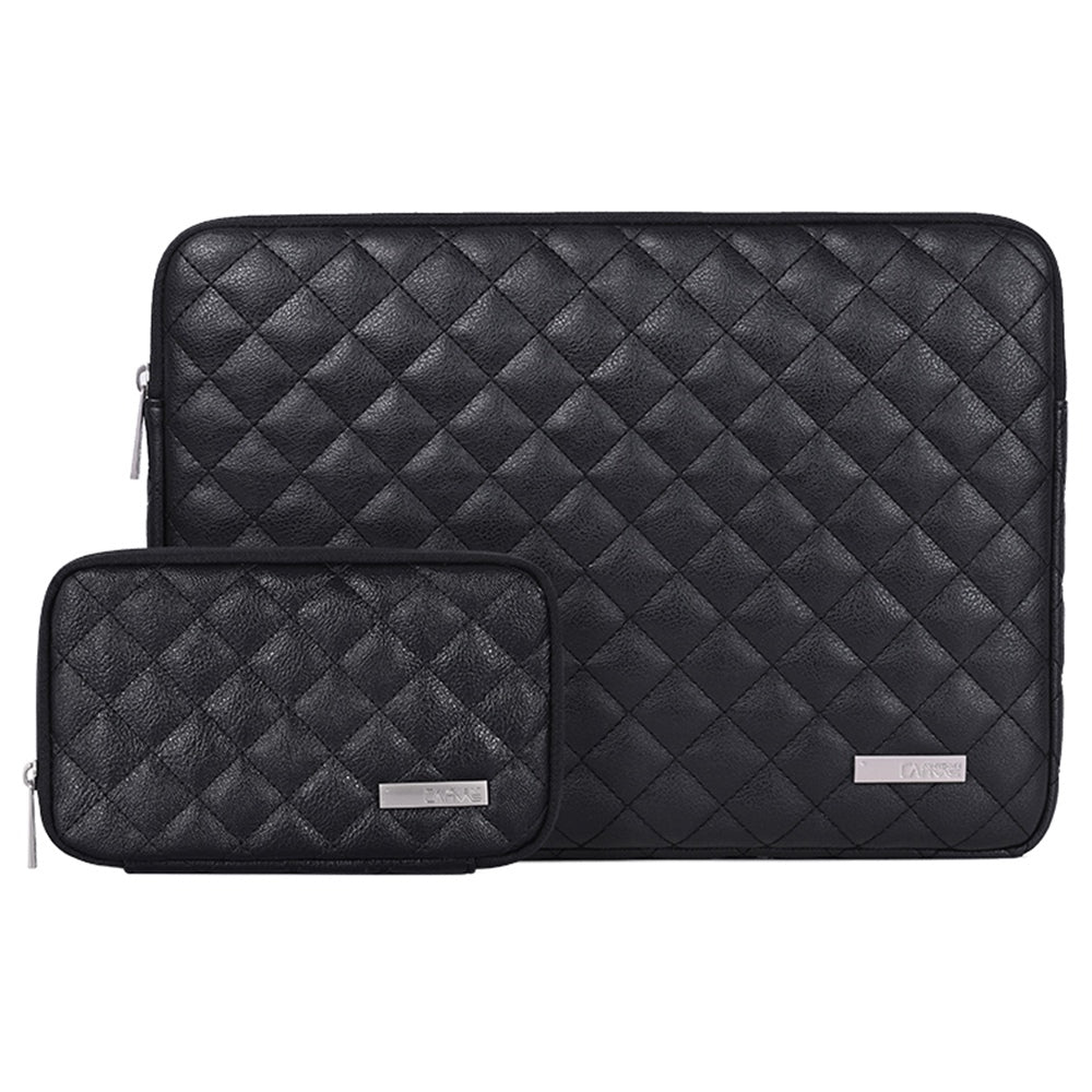 Anti-Scratch Portable Slim Case for 14 inch Laptops Litchi Texture Rhombus Pattern Carry Case Notebook Sleeve Bag with Small Bag - Black
