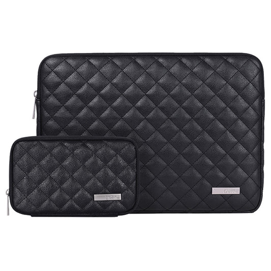 Anti-Scratch Portable Slim Case for 14 inch Laptops Litchi Texture Rhombus Pattern Carry Case Notebook Sleeve Bag with Small Bag - Black