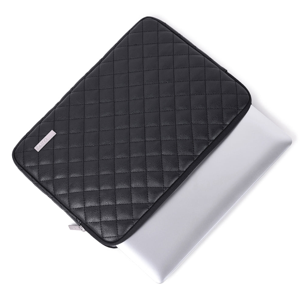 Anti-Scratch Portable Slim Case for 14 inch Laptops Litchi Texture Rhombus Pattern Carry Case Notebook Sleeve Bag with Small Bag - Black