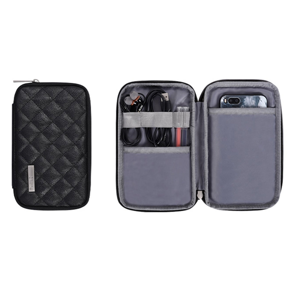 Anti-Scratch Portable Slim Case for 14 inch Laptops Litchi Texture Rhombus Pattern Carry Case Notebook Sleeve Bag with Small Bag - Black