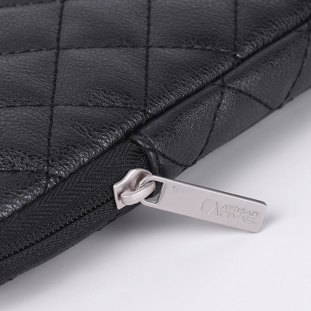Anti-Scratch Portable Slim Case for 14 inch Laptops Litchi Texture Rhombus Pattern Carry Case Notebook Sleeve Bag with Small Bag - Black