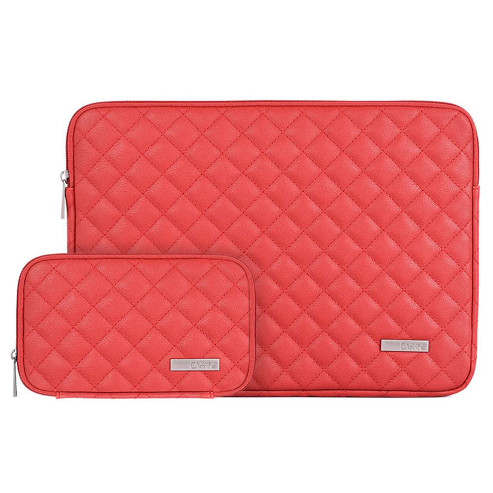 Anti-Scratch Portable Slim Case for 14 inch Laptops Litchi Texture Rhombus Pattern Carry Case Notebook Sleeve Bag with Small Bag - Red