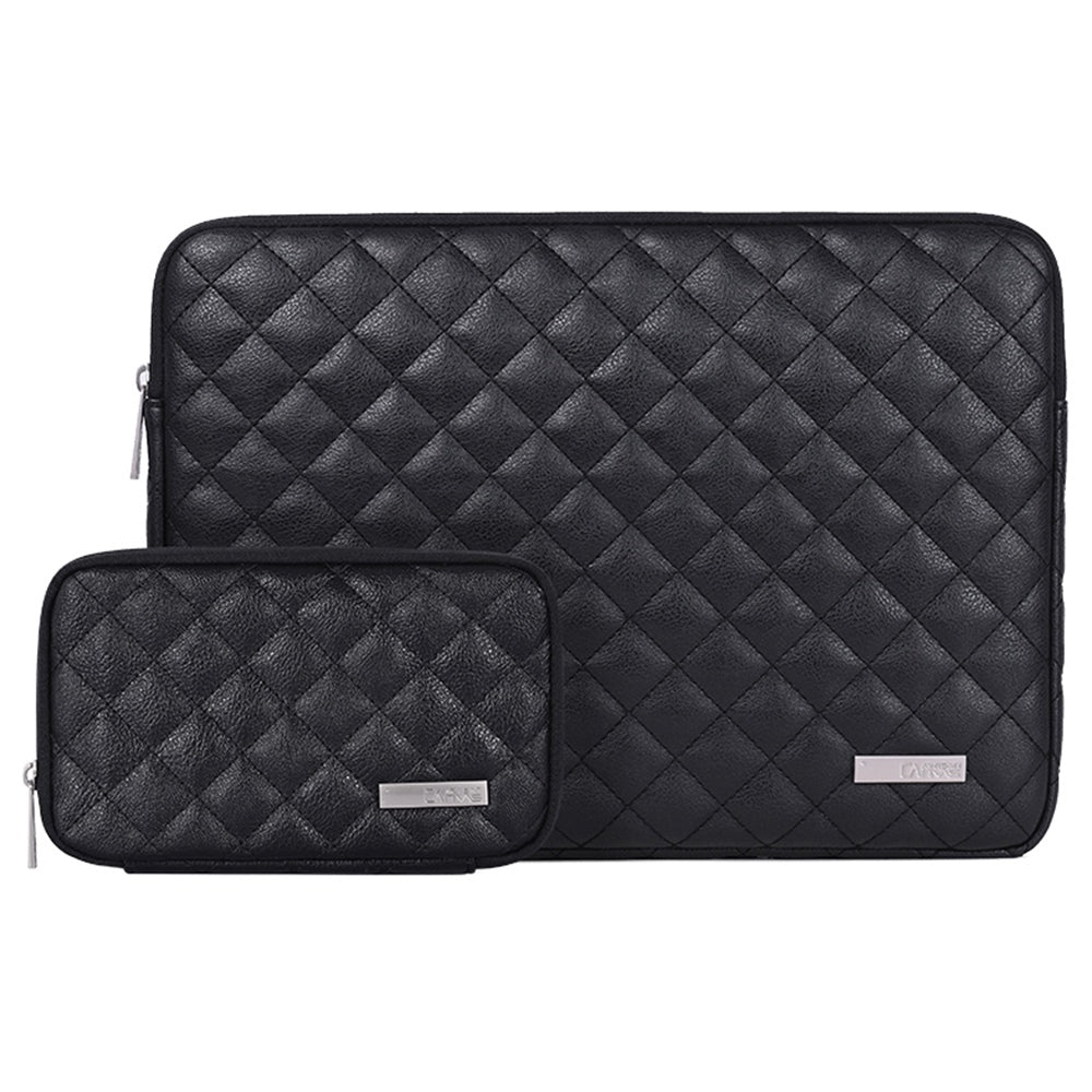 Litchi Texture Rhombus Pattern Sleeve Bag for 15 inch Laptops Portable Carry Case with Small Bag Anti-Scratch Slim Case - Black