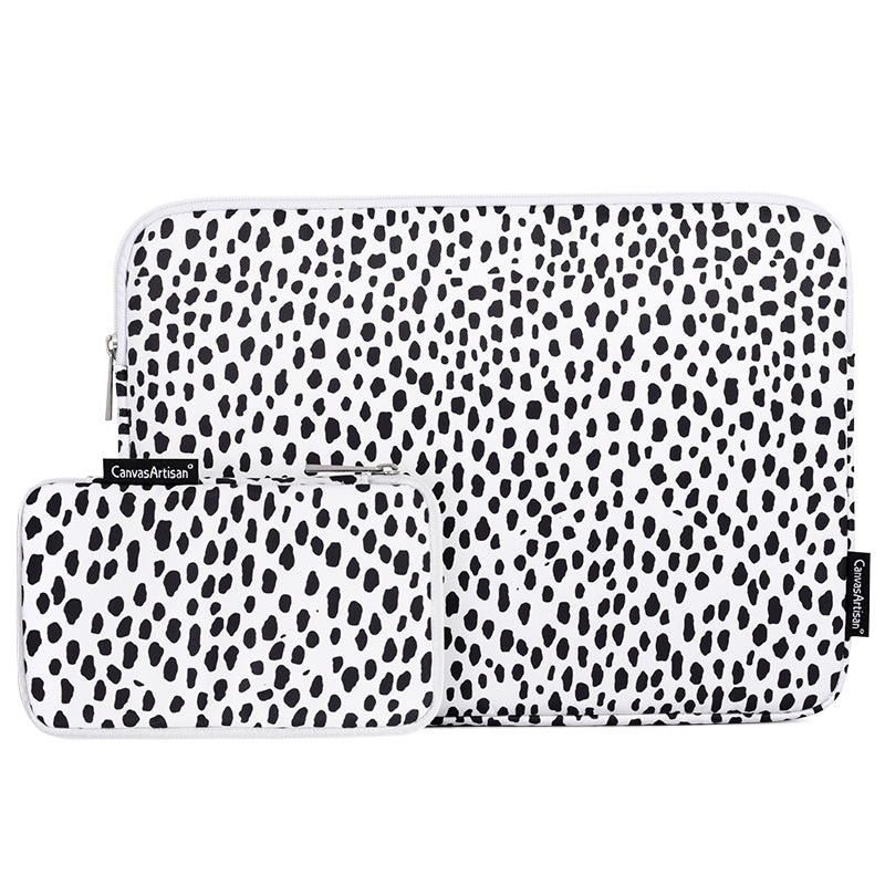 H36-T0121 for 14-inch Notebook Cow Grain Patterned Laptop Zippered Protective Bag Polyester Case with Small Bag Set