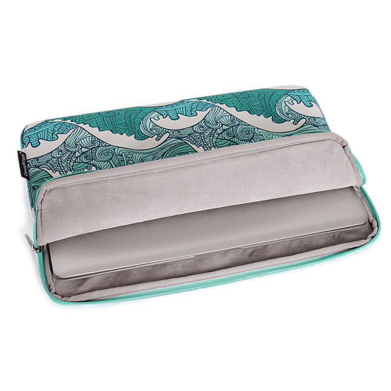 H3-04 Notebook Sleeve for 13-inch Laptop Green Wave Pattern Shockproof Liner Bag Zipper Case