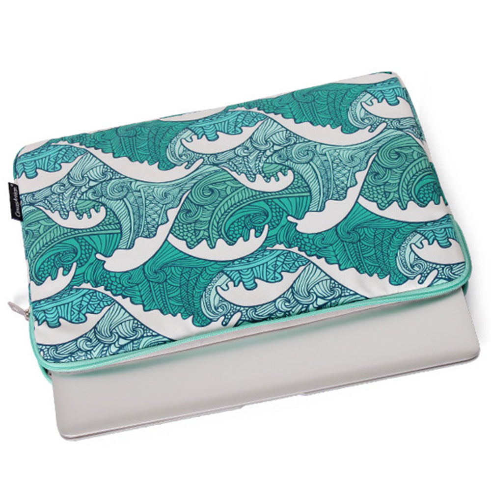 H3-04 for 15-inch Notebook Computer Green Wave Pattern Laptop Sleeve Cover Protective Case