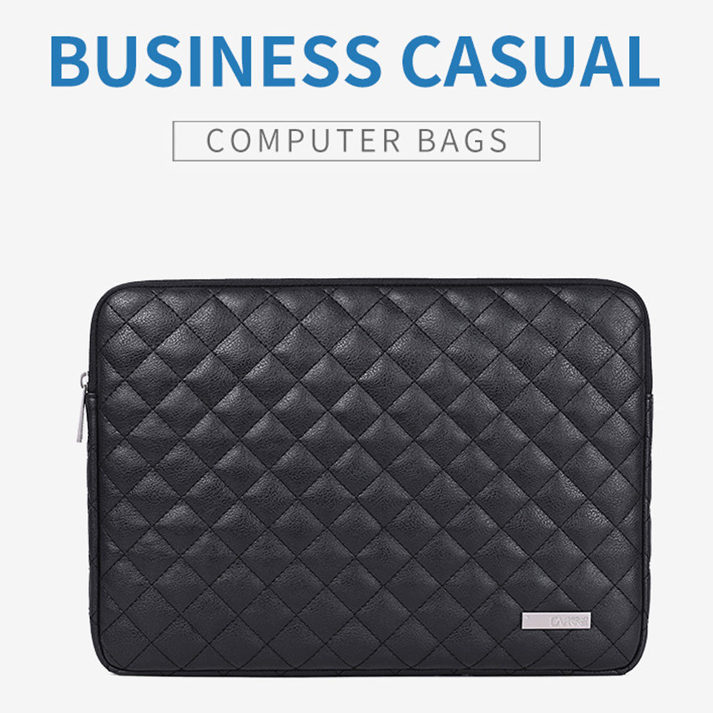 Canvasartisan L19-04 12-inch Rhombus Texture Notebook Zipper Bag Waterproof PU Laptop Sleeve - Black