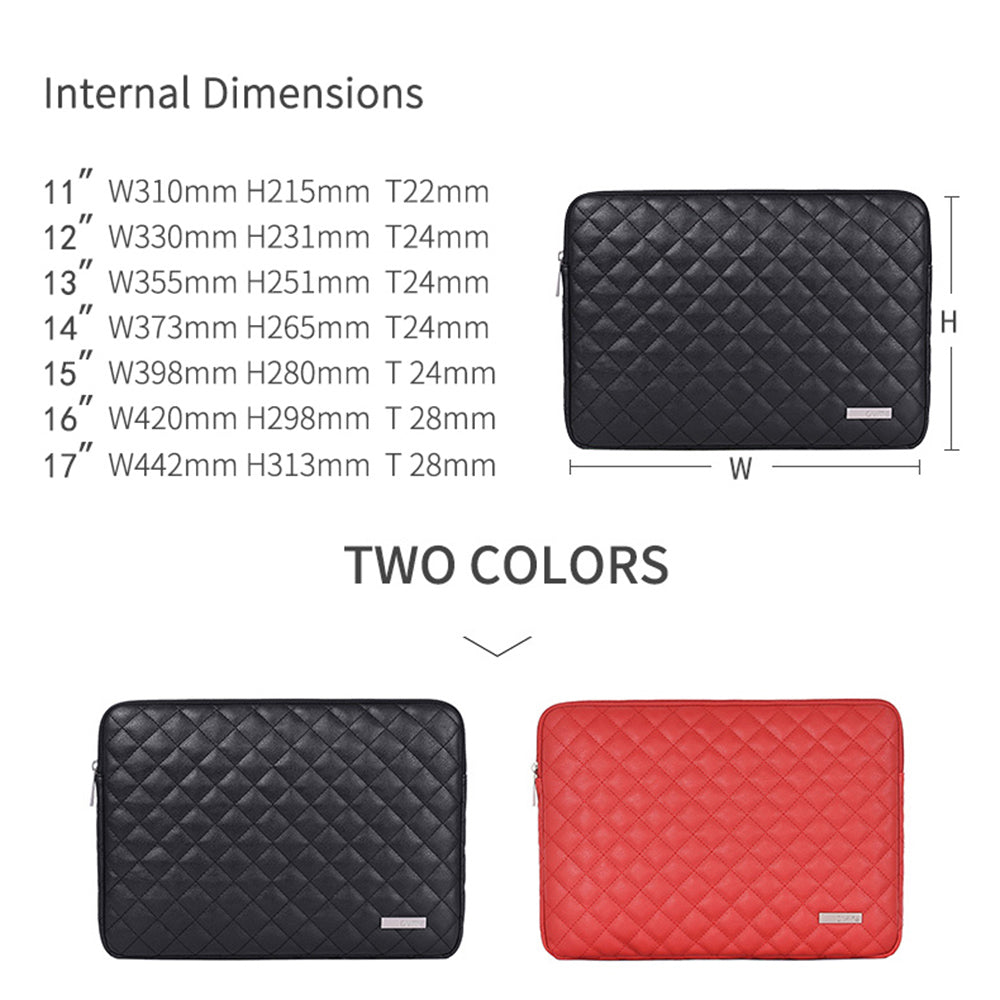 Canvasartisan L19-04 12-inch Rhombus Texture Notebook Zipper Bag Waterproof PU Laptop Sleeve - Black