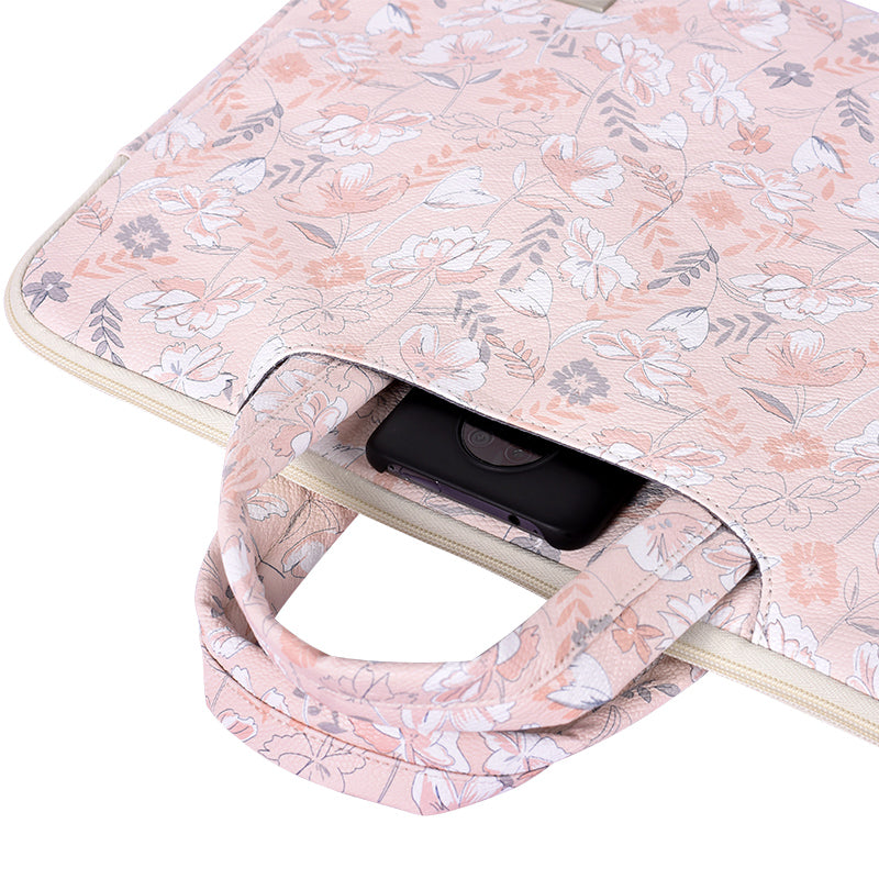 G4-B01 for 13-inch Notebook Flowers/Leaves Patterned PU Leather Laptop Protective Carrying Case Handle Briefcase Bag
