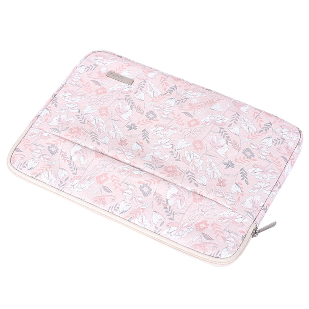 G4-11 Flower Printed PU Leather Sleeve Bag for 12-inch Laptops Portable Carry Case with Outer Pouch Shockproof Storage Bag