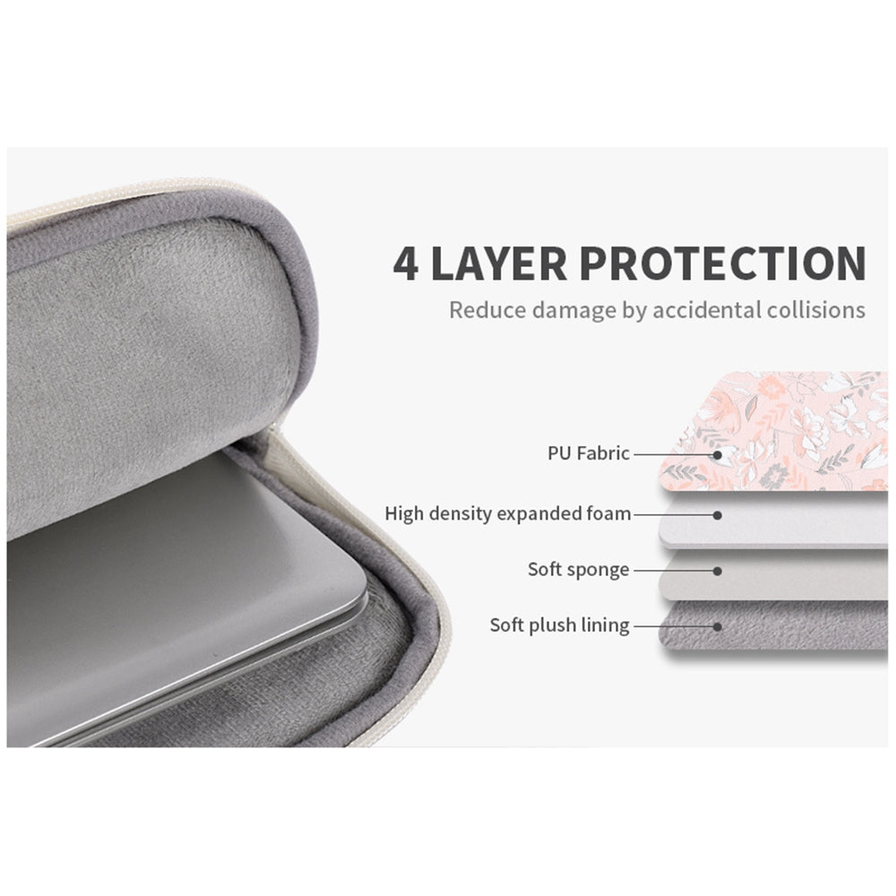 G4-11 Flower Printed PU Leather Sleeve Bag for 12-inch Laptops Portable Carry Case with Outer Pouch Shockproof Storage Bag