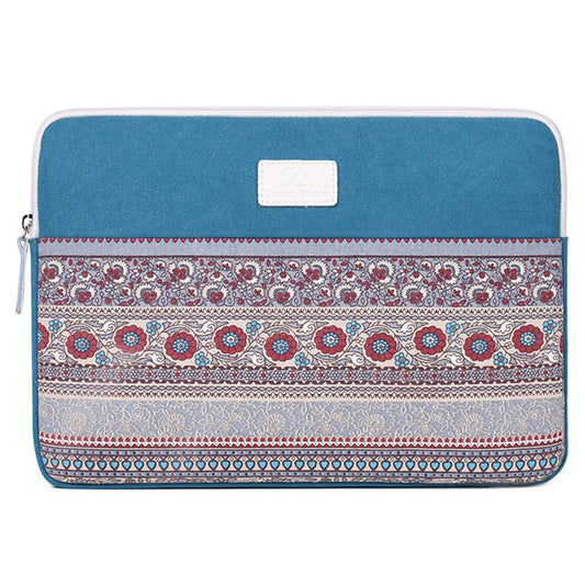 Shockproof Carry Case for 13-inch Notebooks Portable Business Canvas Sleeve Bag National Style Pattern Printed Laptop Bag - Lake Blue