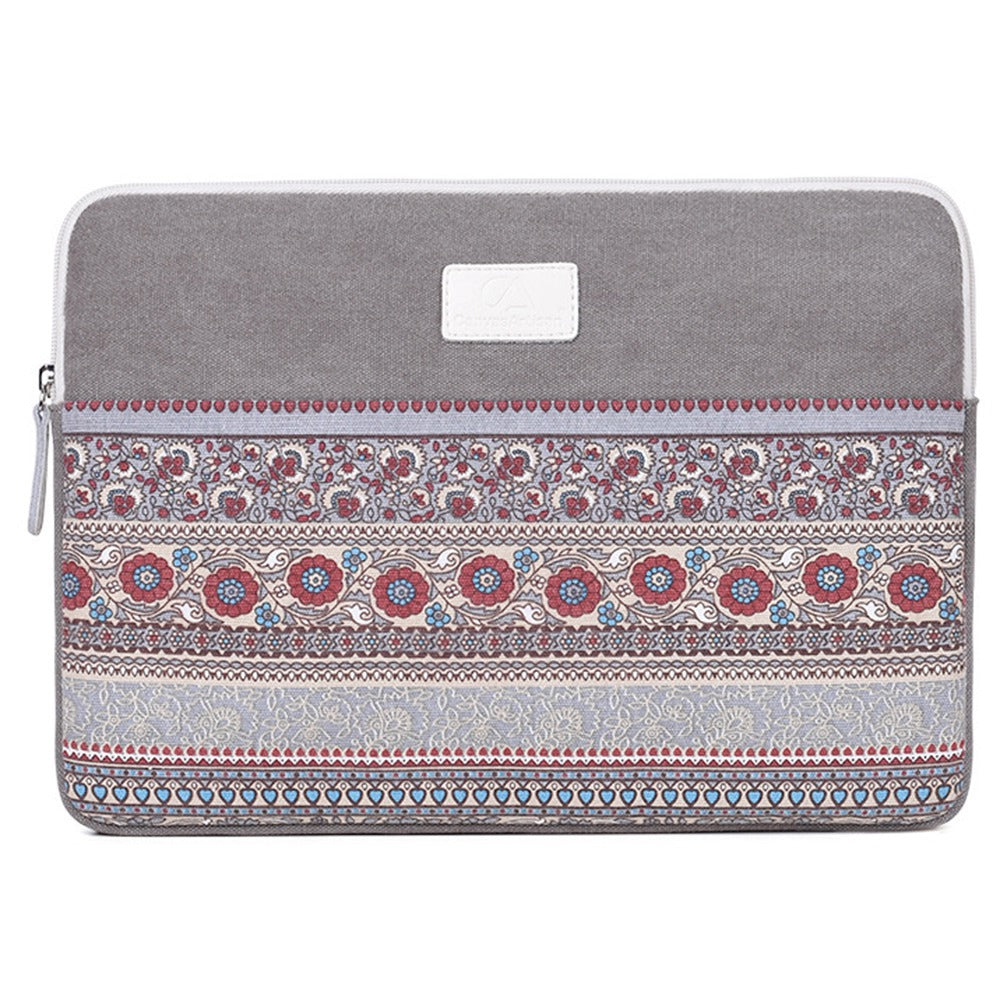 Shockproof Carry Case for 13-inch Notebooks Portable Business Canvas Sleeve Bag National Style Pattern Printed Laptop Bag - Light Grey