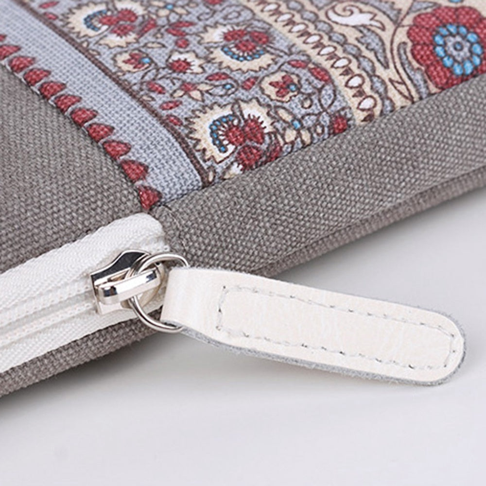 Business Canvas Portable Sleeve Bag for MacBook/ThinkPad Shockproof Carry Case National Style Pattern Printed Bag for 14-inch Laptop - Light Grey