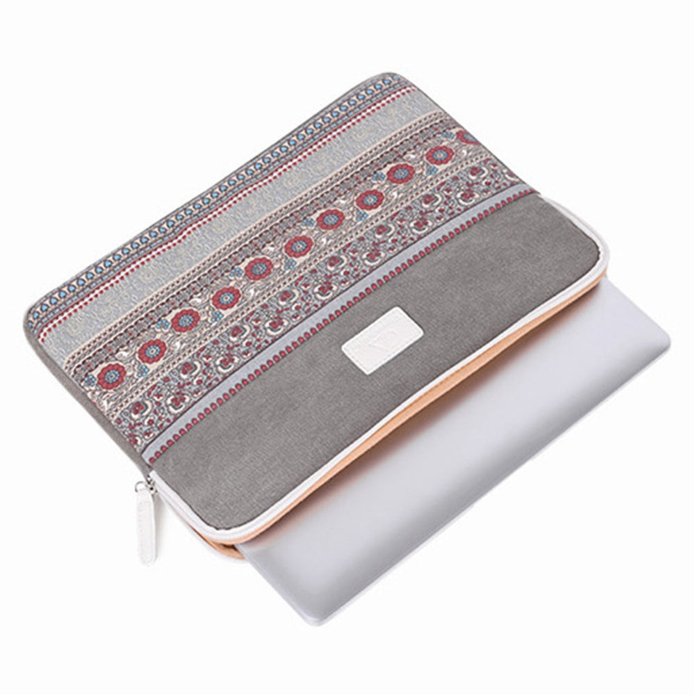 Business Canvas Portable Sleeve Bag for MacBook/ThinkPad Shockproof Carry Case National Style Pattern Printed Bag for 14-inch Laptop - Wine Red