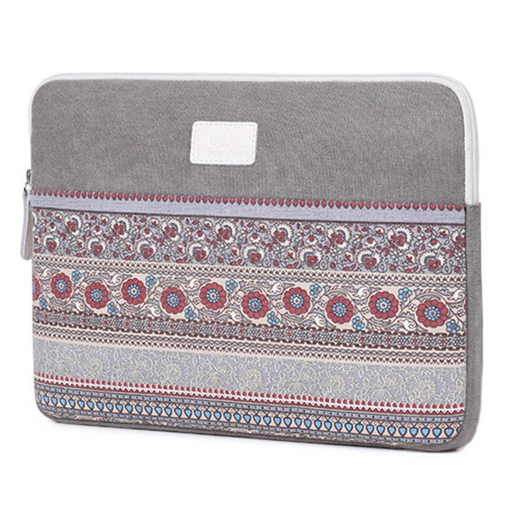 Business Canvas Portable Sleeve Bag for MacBook/ThinkPad Shockproof Carry Case National Style Pattern Printed Bag for 14-inch Laptop - Wine Red