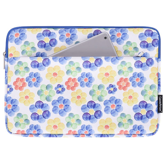 G51-11 PU Leather Laptop Sleeve Bag Flower Pattern Printing 12-inch Notebook Zipper Carrying Pouch