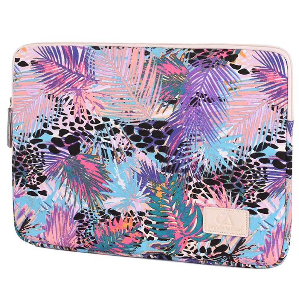 T50 Leaves Pattern Printed Portable Sleeve Bag for 15-inch Laptops Shockproof Slim Carry Case Anti-drop Canvas Bag