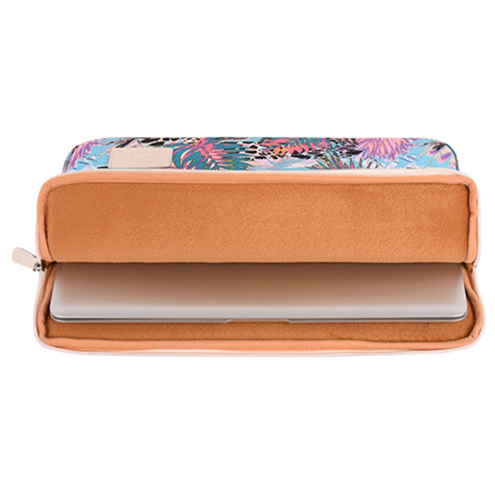 T50 Leaves Pattern Printed Portable Sleeve Bag for 15-inch Laptops Shockproof Slim Carry Case Anti-drop Canvas Bag