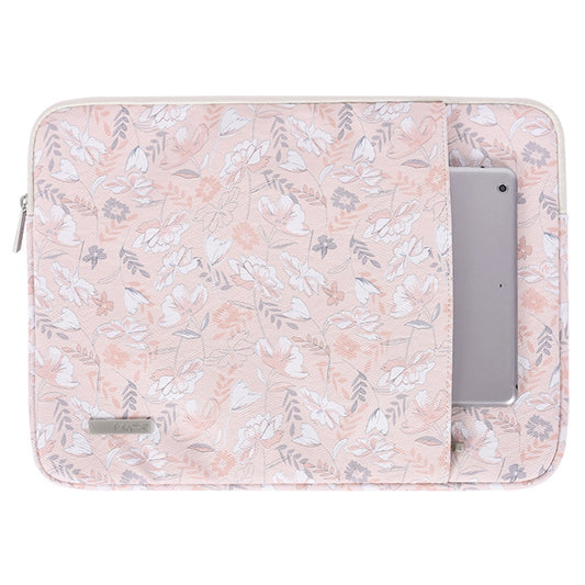 G4-19 Flower Printed PU Leather Storage Bag for 12-inch Laptops Portable Carry Case with Outer Vertical Pouch Shockproof Sleeve Bag