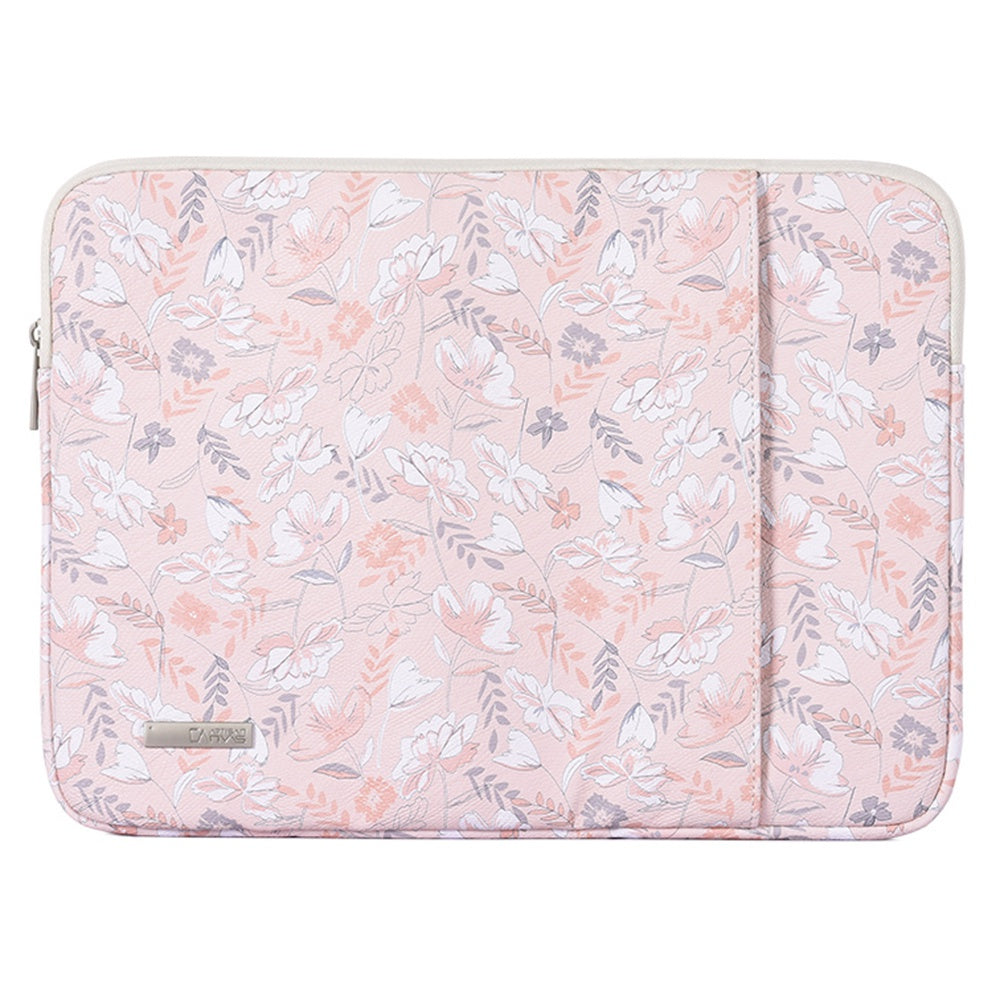 G4-19 Flower Printed PU Leather Storage Bag for 12-inch Laptops Portable Carry Case with Outer Vertical Pouch Shockproof Sleeve Bag