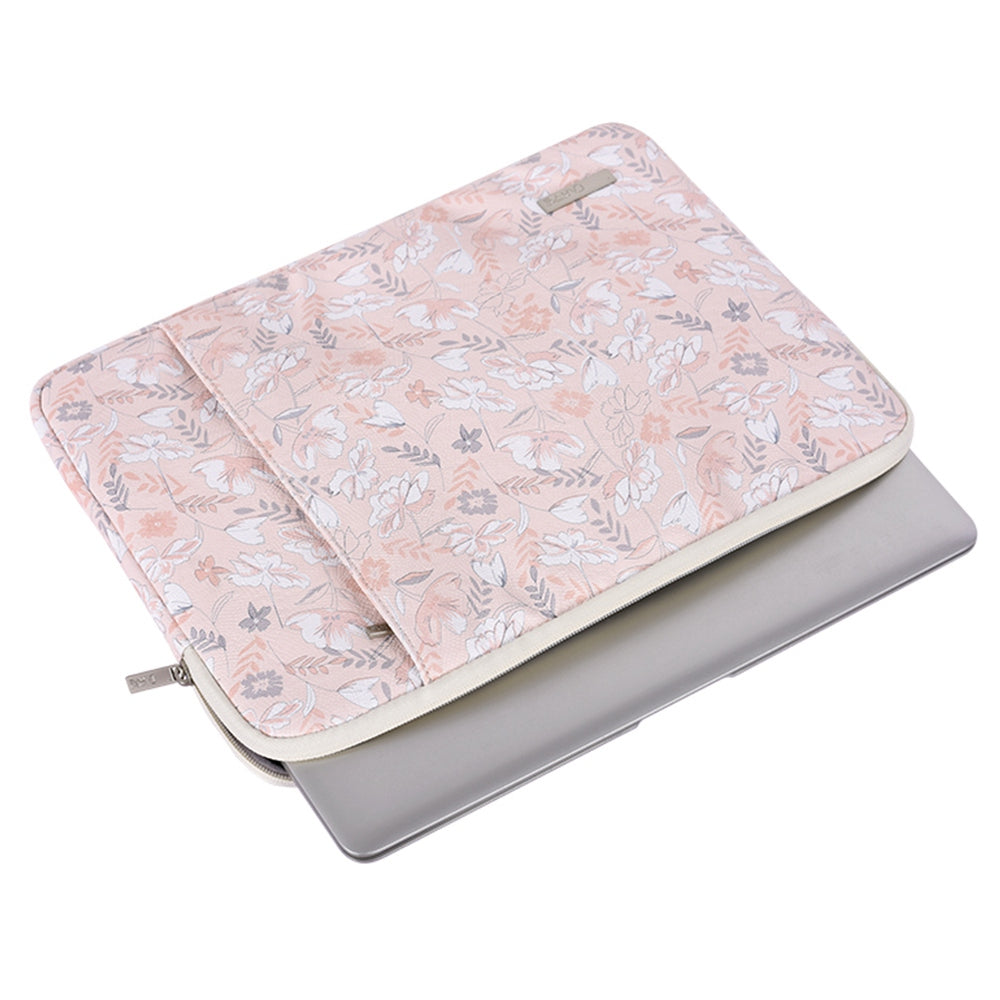 G4-19 Flower Printed PU Leather Storage Bag for 12-inch Laptops Portable Carry Case with Outer Vertical Pouch Shockproof Sleeve Bag